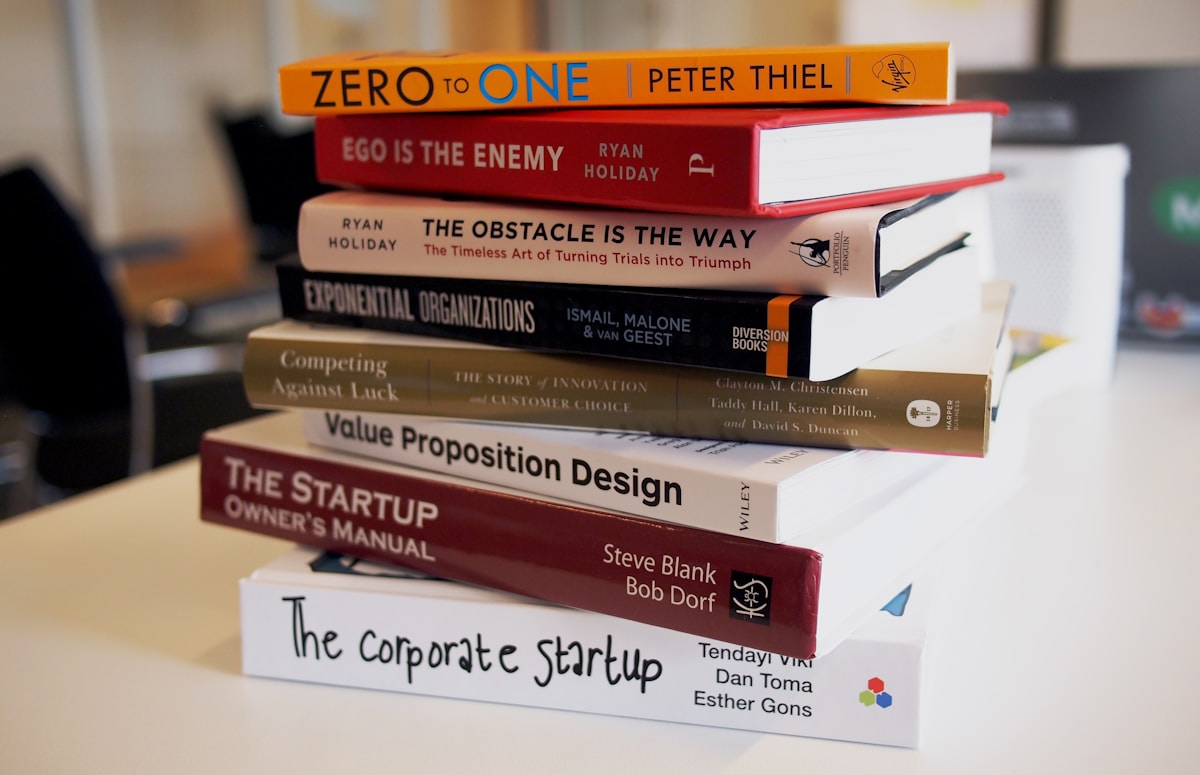 Stack of printed books on a desk